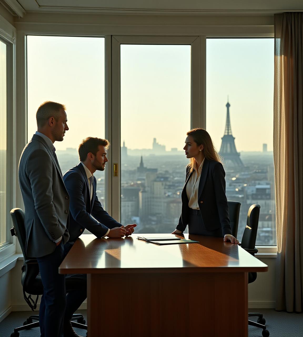 Executive holding a meeting in a high-rise Paris office
